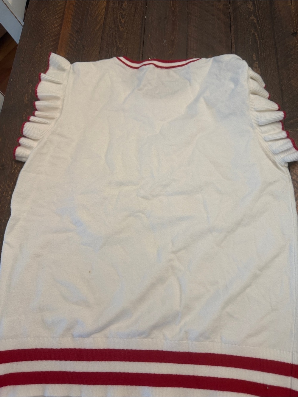 BIBI Game Day Ruffle Sleeve Knit Sweater Top White Red Size Large With Beaded CB - Picture 5 of 10